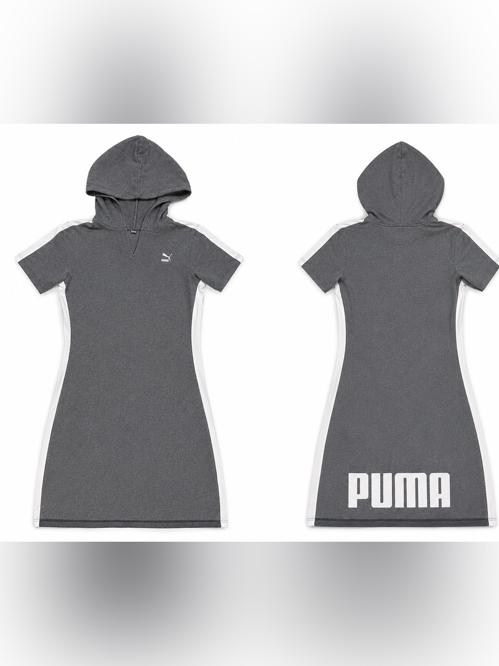 Puma Charcoal Gray Hooded Tee Dress with White Panels